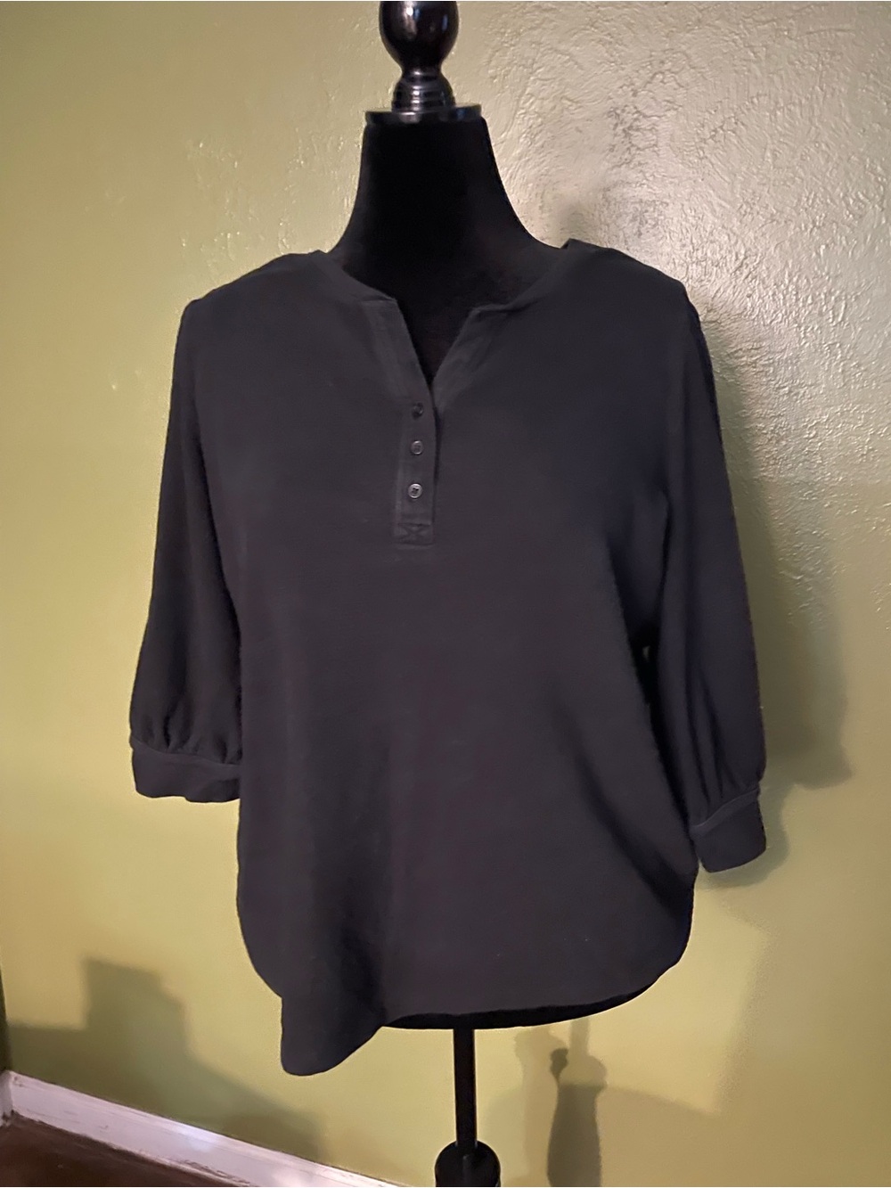 Time and Tru Black Button Henley Blouse